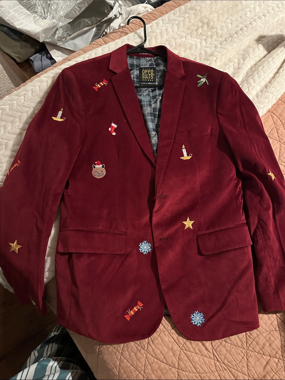 OppoSuits Burgundy Holiday Embroidered Blazer